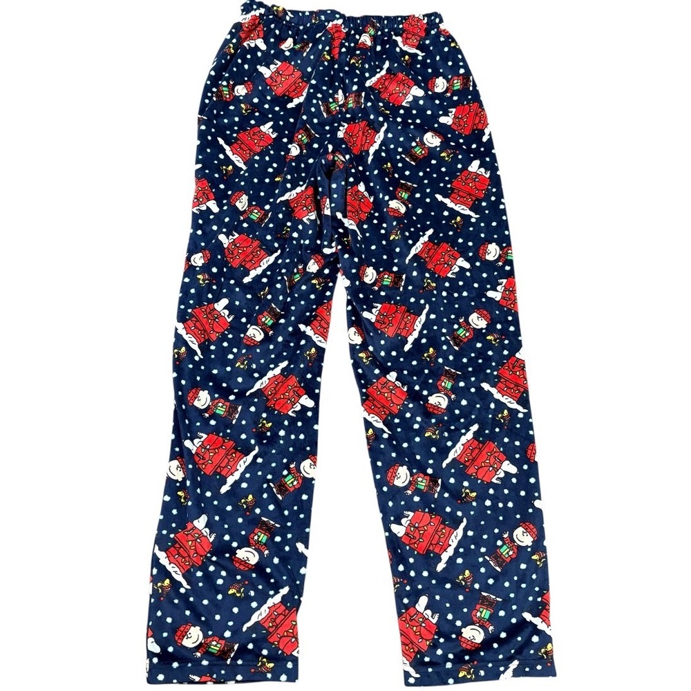 Peanuts Pajama Pants Mens Medium Navy Blue Snoopy Charlie Brown Fleece Sleepwear